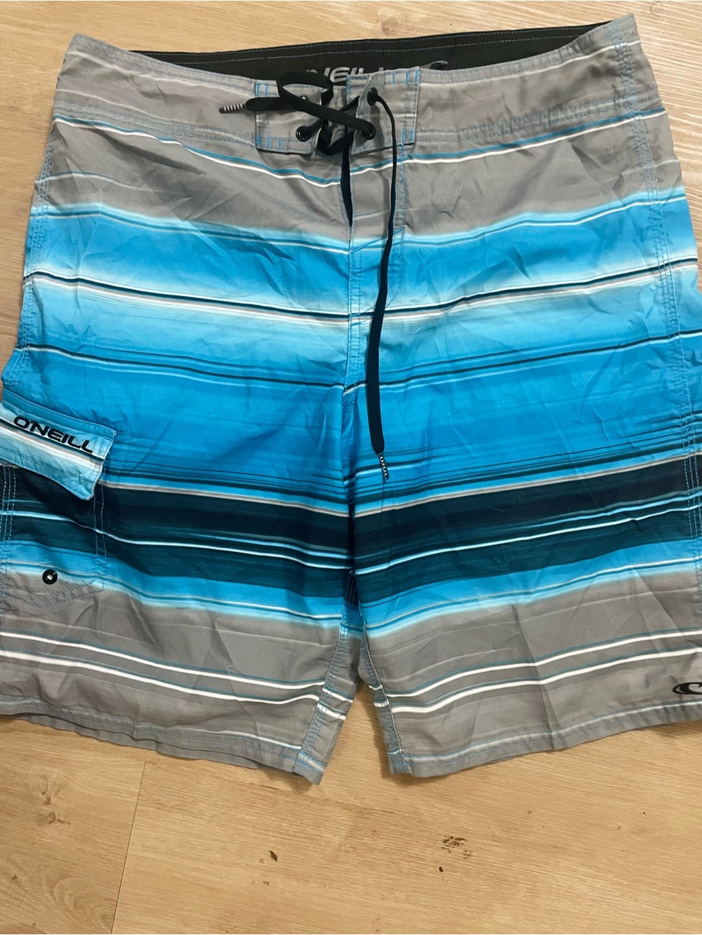 O'Neill Men's Blue and Gray Striped Swim Boardshorts